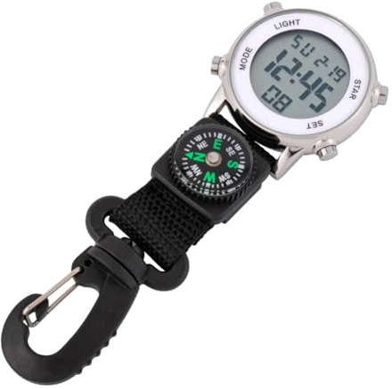 Wasserdichte digitale Clip-Uhr mit Kompass, Outdoor-Karabiner-Taschenuhr für Wandern, Camping und den täglichen Gebrauch, 4,1 cm (1,65 Zoll) Bildschirm mit Hintergrundbeleuchtung