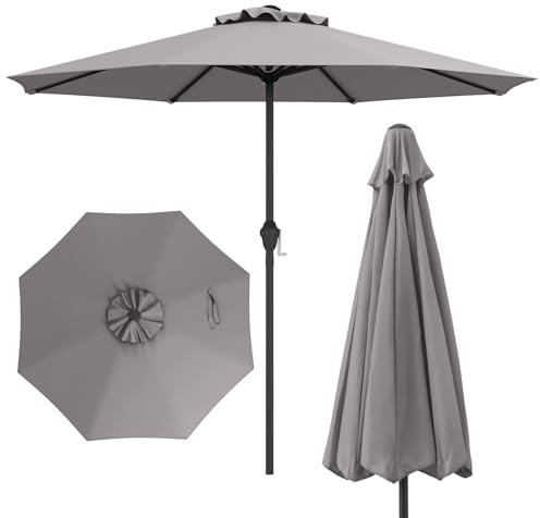 COSTWAY Garden Parasol, Waterproof Vented Top Patio Umbrella, Outdoor Sun Protection Market Table Canopy Umbrella for Lawn Terrace Beach Backyard BBQ (Light Grey, 2.5m)