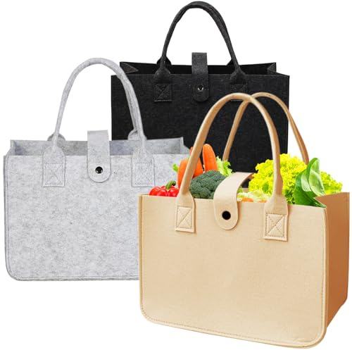 3 stycken filtväskor shopper, 30 x 20 x 18 cm filtväska shoppingväska, 10 l filtväska shoppingväska, vikbar och återanvändbar, för shopping, gå ut, förvaring, resor, picknick, leksak