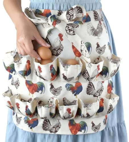 Nhgkju Eierschürze, 12 Taschen, strapazierfähige Segeltuch-Schürze, Eiersammelschürze für Hühner, Ente, Gans, Eier,Schürze für Hühnerstall, Garten und Küche
