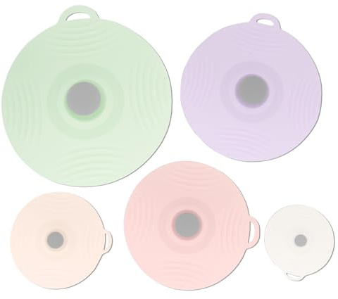 Viitech 5 Stück Silikon Deckel, 5 Größen Wiederverwendbar Universaldeckel, Hitzebeständige Mikrowellen-Abdeckungen mit Saugeffekt für Schüsseln Becher Dosen