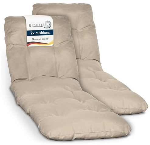 Beautissu 2X Colchoneta Tumbona Exterior 190x60x8 cm Flair RL – Resistente a los Rayos UV – Acolchado Cojin Tumbona Exterior Jardín y Playa con Copos Espuma – Natural