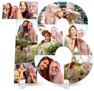 Kartenmachen.de Personalisierte Acrylglas Fotocollage - 18. Geburtstag - mit 10 eigenen Bildern, 3mm Acrylglas, Ständer und Klebepunkte optional, Größe wählbar, Geschenk zum Geburtstag