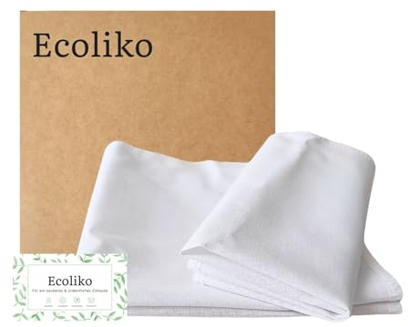 Ecoliko® Baumwolltuch zum Ölen von Holz [10er] Fusselfreies Tuch für Holzöl, zur sanften Pflege von Holzmöbel | Tisch | Schneidebrett, 100% Baumwolle & Waschbar - Weiß, 30×30cm