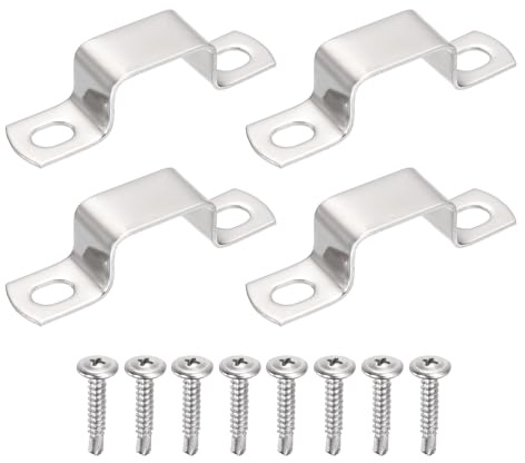 sourcing map Lot de 4 colliers de serrage carrés en forme de U, 30 x 20 mm, support en forme de U en acier inoxydable 304 avec tête cruciforme, vis auto-perceuses pour tuyaux, porte, barre fermée