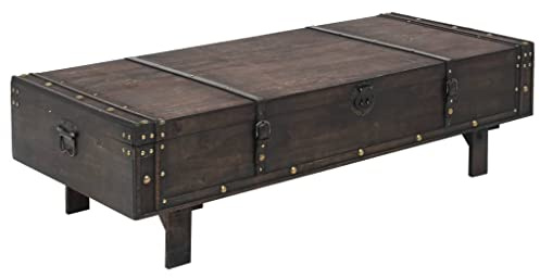 QZZCED Tavolino da salotto stile antico con contenitore, cassapanca in legno compensato con cinghie in pelle artificiale e elementi metallici, scomparto interno per abbigliamento, libri
