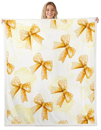 Yellow White Bow Coperta da Viaggio Coperta da Tiro Multiuso Leggera Plaid per Donne Viaggi Uomini 150x200cm