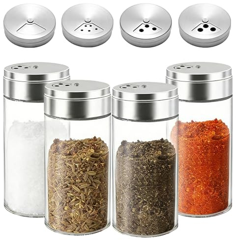 Wihozte 4 Stück Gewürzgläser mit Drehdeckel, Salzstreuer 200ml | Gewürzstreuer Glas mit 3 Arten von Gewürzlöchern, Salzstreuer und Pfefferstreuer für Küche, Grillen im Freien, Kochkunst