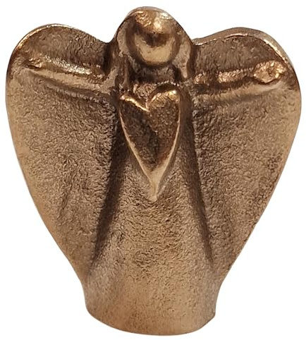 Kleiner Schutzengel 3,2 x 3,8 cm aus massiver Bronze Gold als Glücksbringer mit Herz – Geschenk zum Geburtstag, Weihnachten – für die Liebe