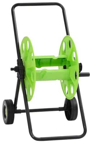 QUAHEAS Carrello avvolgitubo in acciaio zincato per tubo da giardino da 60 m da 1/2, verde, con tamburo, ruote e manico ergonomico per irrigazione salvaspazio in giardino, cortile, terrazza e balcone