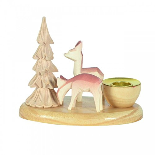 OBC-Kunsthandwerk Winterlicher Kerzenhalter aus Holz mit Rehen