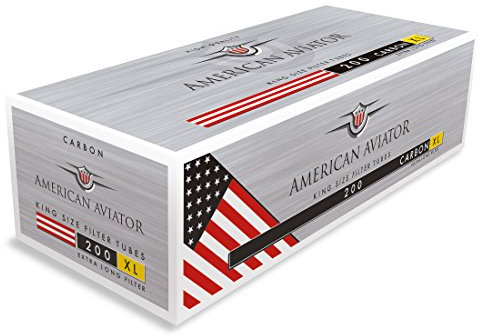 American Aviator 200 Carbon XL Zigarettenhülsen mit Aktivkohlefilter 1000 Stück (5x200) King Size 84 mm XL Filter Stopfhülsen für Stopfmaschine