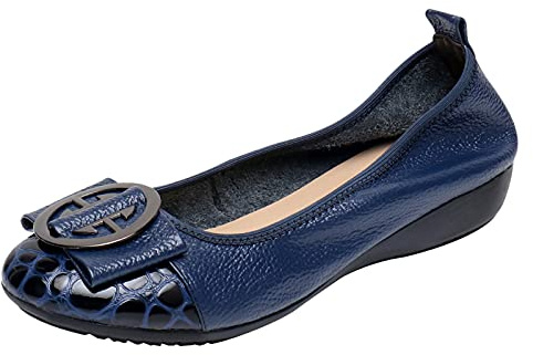 ANUFER Donna Morbido Tacco Basso con Zeppa Senza Allacciatura Ballerina Scarpe da Passeggio Blu Marino SN020622 EU38