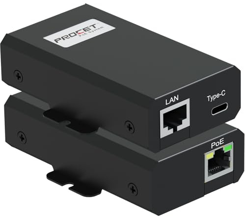 PROCET Gigabit PoE Splitter USB C bis zu 25W PoE Ethernet Adapter für Eero 6/7, Tablet, iPad, Raspberry Pi 4/5, Digitalanzeige, Webcam, WLAN-AP