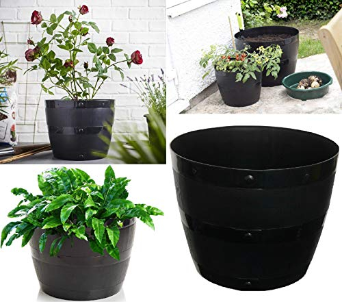 Half Barrel Planter Round Flower Plant Pot Outdoor Garden Plastic Planter Tub Indoor Outdoor 34cm & 55cm (1, 34cm (14))