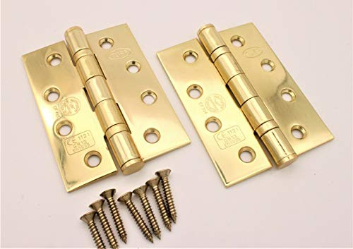 Door Hinges FIRE Rated 4’’x 3’’ Ball Bearing CE13 Grade Stainless Steel -Brass (1 1/2 Pair (3 Hinges))