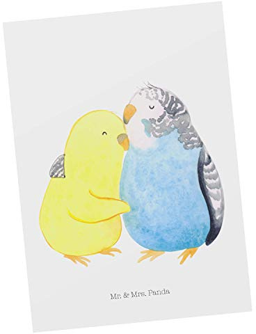 Mr. & Mrs. Panda Postkarte Wellensittich Liebe - Geschenk, Nähe, Grußkarte, Ansichtskarten, bildkarte, Verknallt, Vertrauen, Vögel, Fotokarte, Freundin, Postkarten
