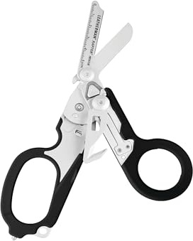 Leatherman Raptor - Tijeras médicas plegables con cortador de cinturón y rompedor de vidrio, manijas azules con funda de utilidad, hecha en los EE.UU, en negro