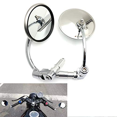 Universal Motorrad Seitenspiegel Chrom Runde Rückspiegel Lenkerendspiegel für Motorrad Chopper Scooter Cafe Racer