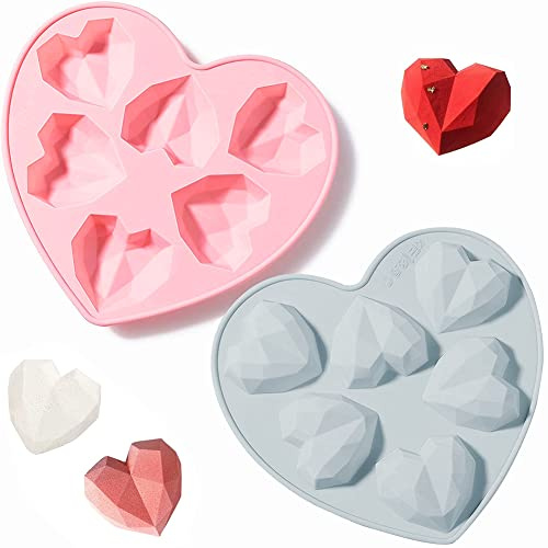 JAHEMU Silikonform Valentinstag Schokoladenform Diamant Herz Silikon Kuchenform 3D Herzform Eiswürfelform für Valentinstag, Muttertag, Geburtstags dekoration