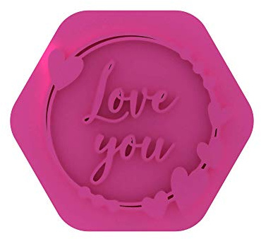 LissieLou Love You with Heart Circle Cookie Stamp Wedding Valentine's Day Icing Fondant Embosser - Light Pink