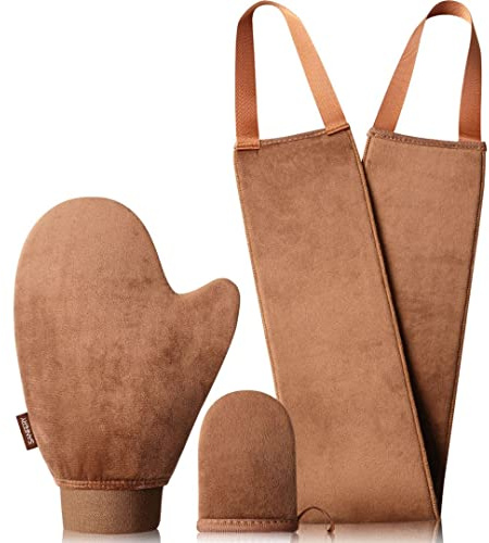 3-Pack Self Tanning Mitt Set Include Self Tanner Back Applicator with Velvet Soft Texture and Elastic Cuff Design - Perfect for Back, Legs & Full Body Application, Streak-Free Sunless Tanning at Home