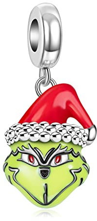MGIUL Red Santa Hat Monster Charm Pendant für Armbänder Halsketten 925 Sterling Silber Anhänger Perlen Schmuck Geschenk für Frauen