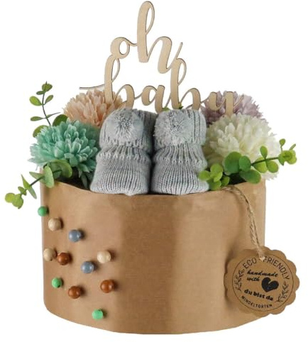 Gâteau de couches écologique Eco Friendly en couches bio | Cadeau de qualité supérieure pour la naissance | presque sans plastique * (S, stone)