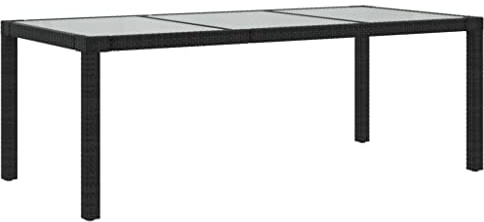 vidaXL Gartentisch Esstisch Terrassentisch Gartenmöbel Balkontisch Outdoor Tisch Außentisch Schwarz 190x90x75cm Gehärtetes Glas Poly Rattan
