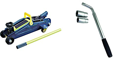 Sakura 2 Tonne Hydraulic Trolley Jack For Cars And Other Vehicles SS5191 – Lifting Range 135 x 335mm – TUV/GS Approved & Car Wheel Brace/Wrench - Extendable Handle,FITS All Standard Vehicles