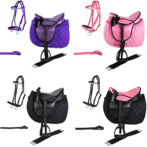 Marengos - Holzpferd Sattel Set | Sattel für Holzpferd mit Sattelgurt, Schabracke, Trense, Steigbügel & -Riemen | Sattel aus Kunstleder | Sattel-Typ Advanced in schwarz | Größe 12