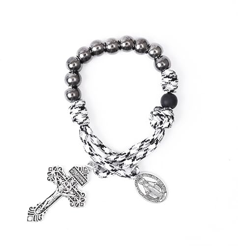 Nazareth Store Sankt Benedict radband/Sankt Josef med paracordpärlor, fickradband/mirakulöst sönderfallsarmband med medalj och kors, 11,22 tum, sten, glas