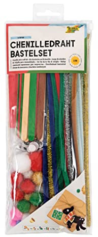 folia 93503 - Chenilledraht Bastelset Winter für Kinder und Erwachsene, wiederverschließbares Täschchen mit vielen Utensilien zum Gestalten kleiner Chenille-Figuren