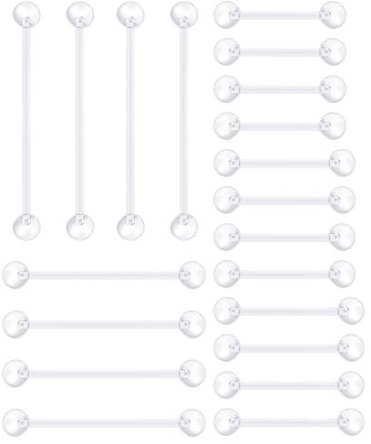 MODRSA 14G Piercing Industrielle Barre 14-38MM Transperent Piercing Téton Langue Hélix Cartilage Droit Boucles Oreilles Plastique Ajustable Femme Grossesse