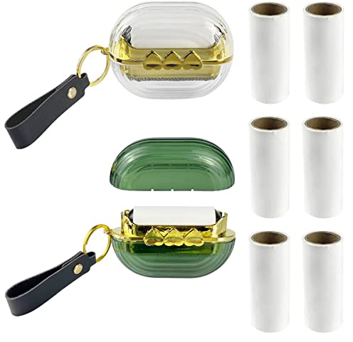 Tragbares Fusselroller-Set, für Haustiere, extra klebrig, kommt mit 6 Rollen Ersatzrollen, doppelseitiger Fusselentferner für Kleidersack, Staub, Fusseln (Graugrün)
