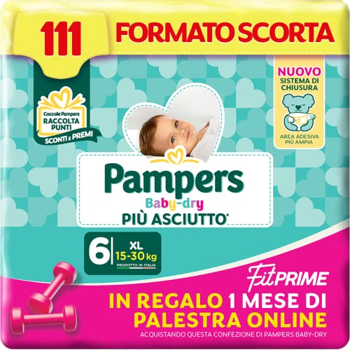 Pampers Baby Dry Fit Prime Extralarge, 111 Pannolini, Taglia 6 (15-30 kg)