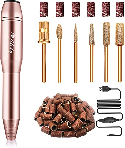 Alety Electric Nail Drill Kit - Portable File for Acrylic Gel Nails, Professional Machine Efile Manicure Pedicure Tools With Gold Drill Bits for Home Salon Use