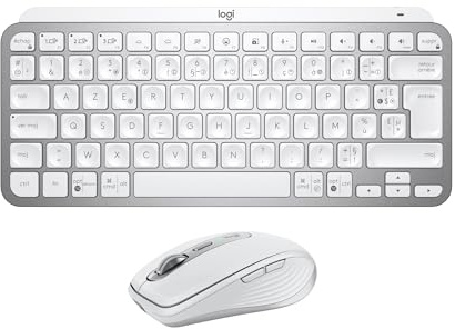 Logitech MX Keys Mini Clavier + MX Anywhere 3S Souris sans Fil | Saisie fluide, touches rétroéclairées, défilement rapide, USB-C, Bluetooth, multi-OS, AZERTY Français, Pale Grey