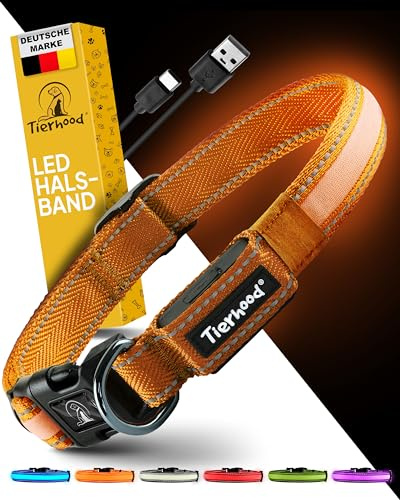 Tierhood Leuchthalsband Hund - LED Hundehalsband Aufladbar - Orange, Größe S