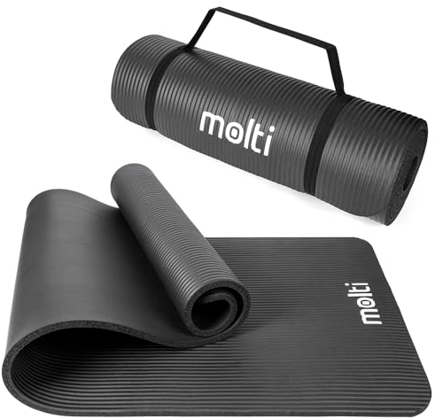 Molti Yogamatte Sportmatte Gymnastikmatte Fitness Rutschfeste Matte mit Tragegurt 183 x 61cm für Fitness Gym Pilates Yoga Dicke 1cm und 1,5cm (Schwarz 183 x 61 x 1,5 cm)