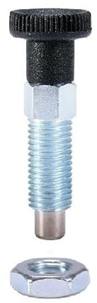 KINETIK MSystem® Rastbolzen Arretierbolzen ohne Rastsperre mit Kontermutter, Feingewinde M8, M10, M12 Federriegel, Sicherungsbolzen, Stahl verzinkt - 1 Stück (M10 x 1,0 mm)
