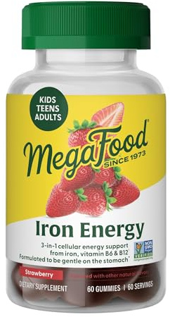 MegaFood Iron Energy Gummies, Energy Support, Vegan, Strawberry, 60 Gummies