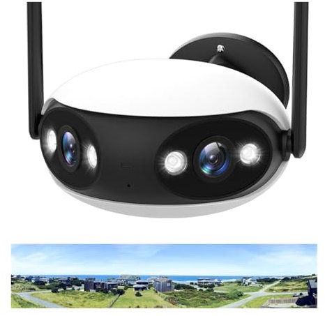 MILATE Telecamera 4K 8MP HD Panoramica 180° Wide View Telecamera IP Esterna Dual-Lens 4MP Audio Video Sorveglianza CCTV Protezione di Sicurezza Accesso Remoto(4MP with 32GB TF)