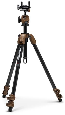 Manfrotto Alpha S.H.O.T. Kit testa a sfera, treppiedi in fibra di carbonio, testa a sfera a 360 gradi con sella universale per fucili, ottiche, cannocchiali da vista, piastra ottica 200PL, per caccia,