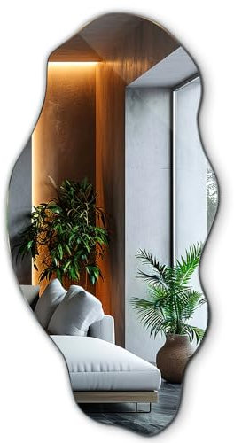 Decormat Specchio 50x100 cm Grande Moderno Irregolare Organico Asimmetrico Macchia per Bagno Soggiorno Verticale