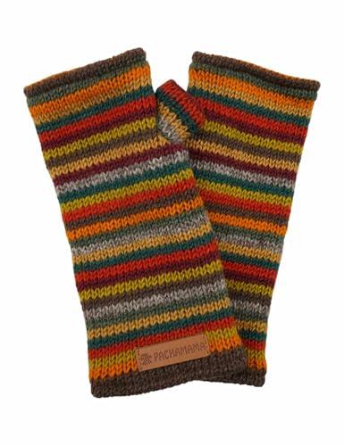 Pachamama kvinnor ull handhandledsvärmare armvärmare fleecefodrad handstickad rand flerfärgad en storlek handgjord tumplats termisk extra varm rättvis handel