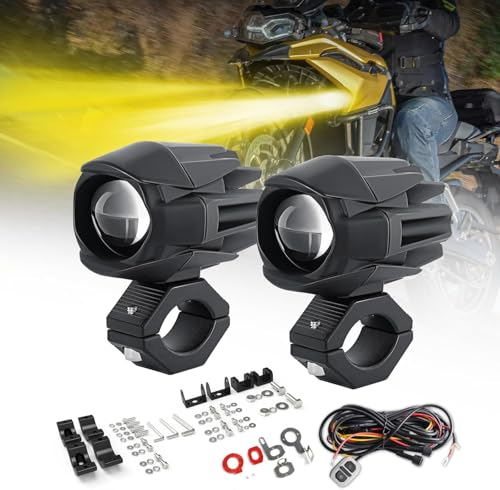 CO LIGHT Faros antiniebla LED para motocicleta, 2 unidades, 60 W, ámbar/amarillo, blanco, faros adicionales de dos colores, faros de trabajo con arnés de cables, compatible con motocicleta, coche,