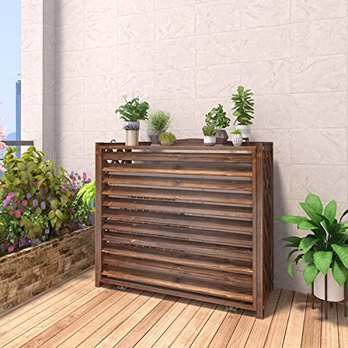 Generisch Zaungitter für Klimaanlagen, Abdeckungen für Klimaanlagen, Abfallgehäuse für Außenklimaanlagen, 85/100/110/120 cm Blumenregal-Fensterläden aus Holz, Schutzgitter für Klimaanlagen,