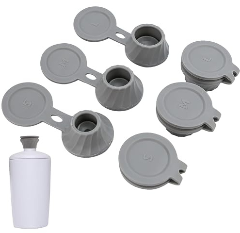 6pcs Bottle Emptying Kit Cap for Upside Down Dispenser Shampoo Lotion, Saver Flipping Set with 3 Sizes Adapters Transfer Connector, Inverted Every Drop Out Of Kitchen Condiments, Beauty Supplie (Grey)