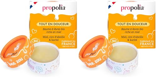 PROPOLIA - Baume à lèvres Miel - Répare et nourrit les lèvres sèches et abîmées - Miel, Cire d’abeille et Karité - 100% naturel - Fabriqué en France - Pot 6 g (Lot de 2)